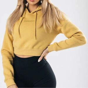 Alphalete Crop Sweatshirt‎ Long Sleeve Hoodie Mustard Yellow Size Medium